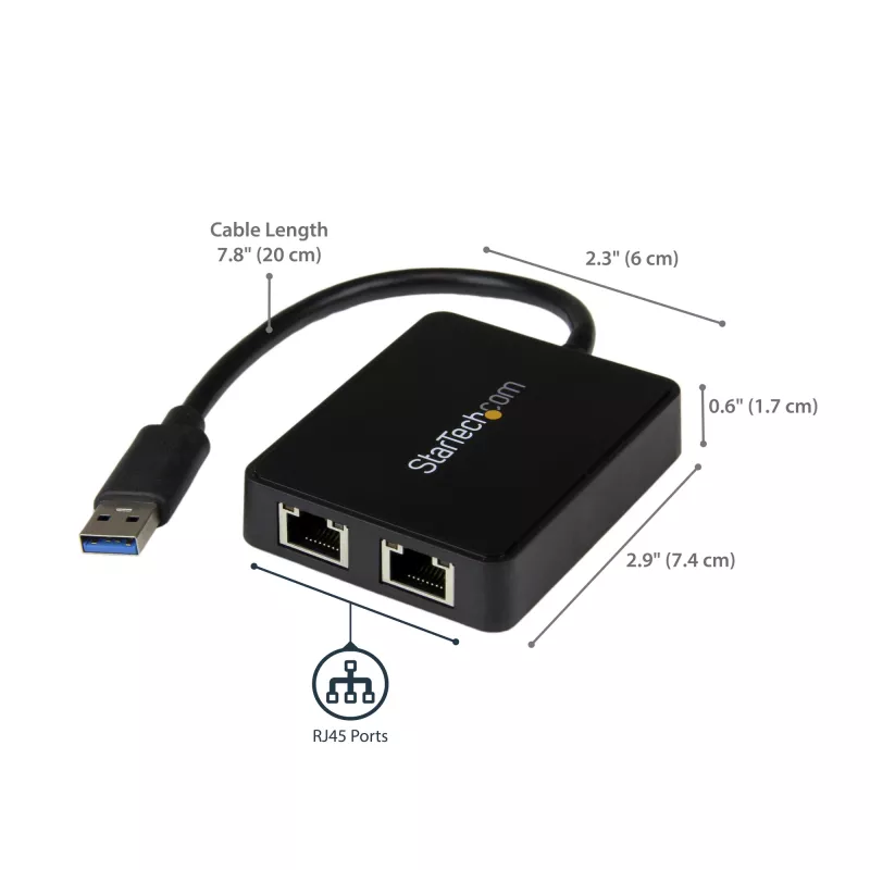 StarTech.com USB 3.0 kahe pordiga gigabitise Etherneti adapter võrgukaart USB-pordiga