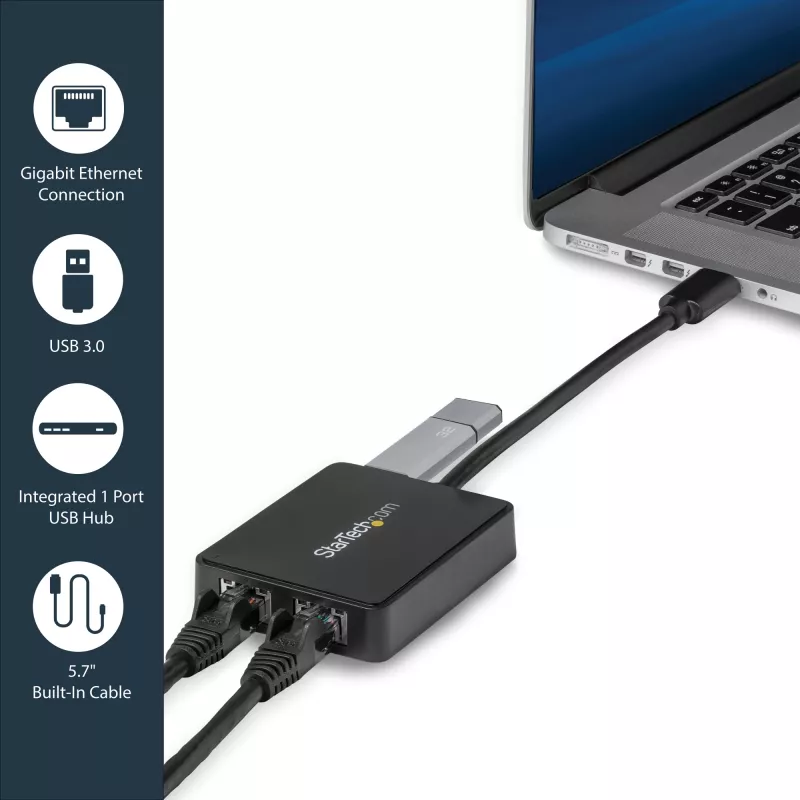 StarTech.com USB 3.0 kahe pordiga gigabitise Etherneti adapter võrgukaart USB-pordiga