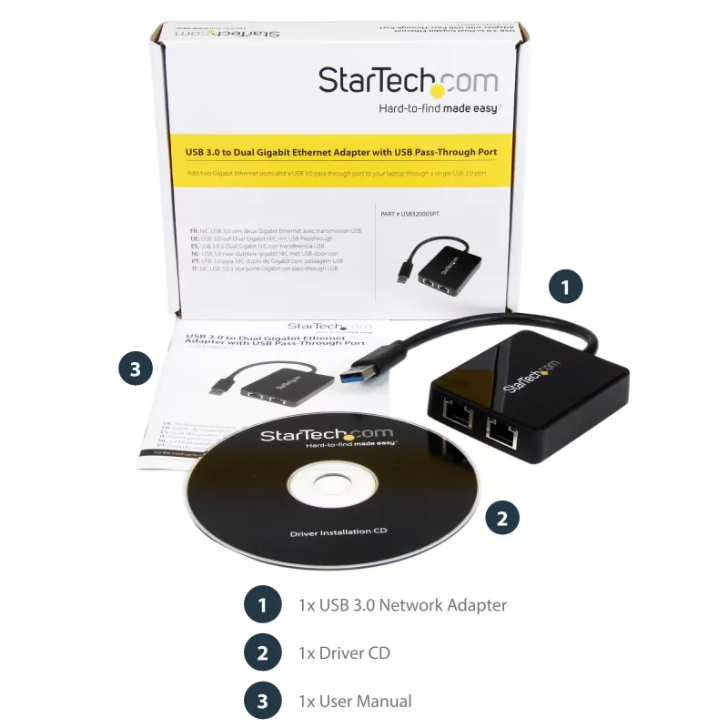 StarTech.com USB 3.0 kahe pordiga gigabitise Etherneti adapter võrgukaart USB-pordiga