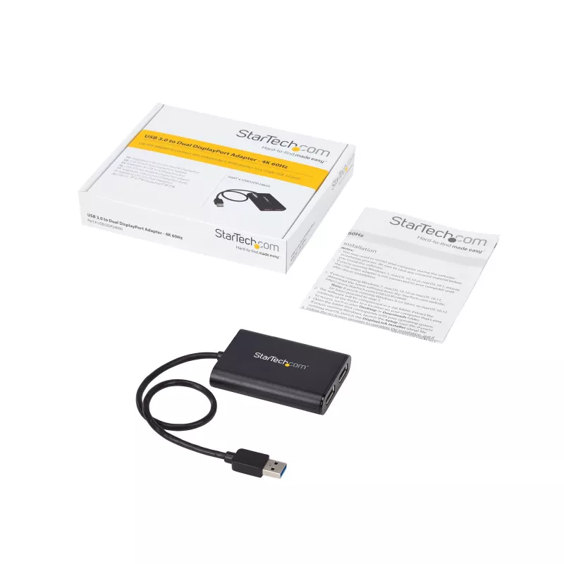 StarTech.com USB 3.0 – kahe DisplayPorti adapter – 4K 60 Hz, 3.2 Gen 1 (3.1 Gen 1), USB Type-A, DisplayPort väljund, 4096 x 2160 pikslit