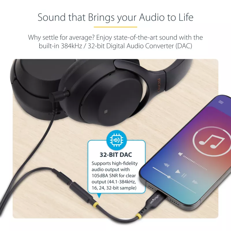 StarTech.com 12,7 cm USB-C–3,5 mm TRRS-peakomplekti/kõrvaklappide pesa heliadapter, USB-C-tüüpi abidongel, 32-bitine DAC, toetab USB-C/Thunderbolti, sülearvuti/telefon/tahvelarvuti