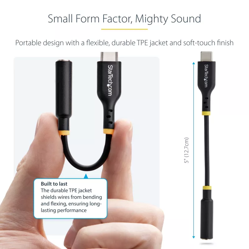 StarTech.com 12,7 cm USB-C–3,5 mm TRRS-peakomplekti/kõrvaklappide pesa heliadapter, USB-C-tüüpi abidongel, 32-bitine DAC, toetab USB-C/Thunderbolti, sülearvuti/telefon/tahvelarvuti