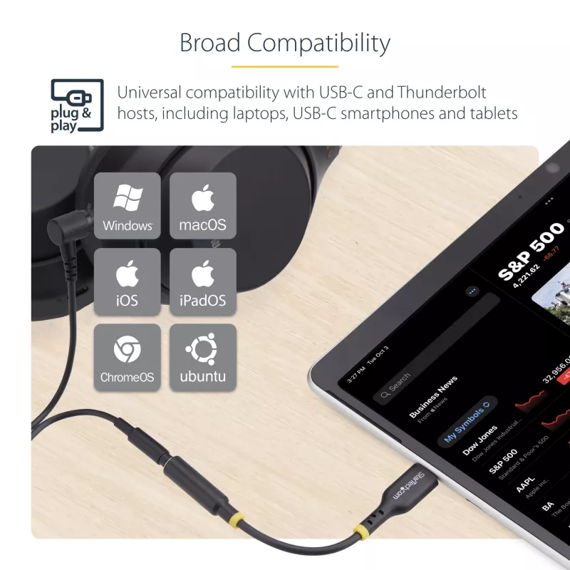 StarTech.com 12,7 cm USB-C–3,5 mm TRRS-peakomplekti/kõrvaklappide pesa heliadapter, USB-C-tüüpi abidongel, 32-bitine DAC, toetab USB-C/Thunderbolti, sülearvuti/telefon/tahvelarvuti