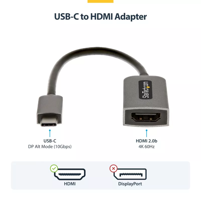 StarTech.com USB-C HDMI-adapter, 4K 60Hz video, HDR10, USB-C HDMI monitori dongle, USB4 / Thunderbolt ühilduv