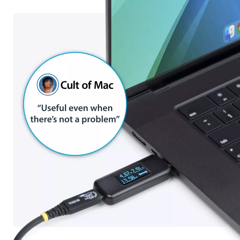 StarTech.com USB-C toitetester, digitaalne multimeeter, kahesuunaline pinge- ja voolumõõtur, kuni 240 W PD EPR, kaasaskantav USB-C kaabli ja pordi toitemõõturi tester