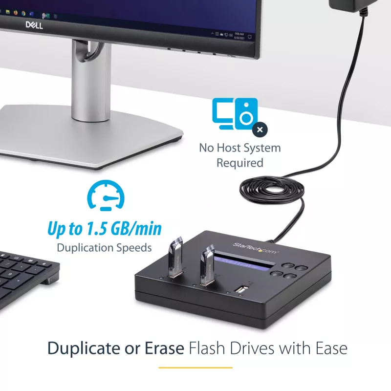 StarTech.com Eraldiseisev 1 kuni 2 USB-mälupulga duplikaator ja kustutaja, mitme USB-mälupulga kopeerija, süsteemi- ja faili- ning kogu ketta kopeerimine kiirusel 1,5 GB/min, ühe- ja 3-käiguline kustutamine, LCD Ekraan - TAA