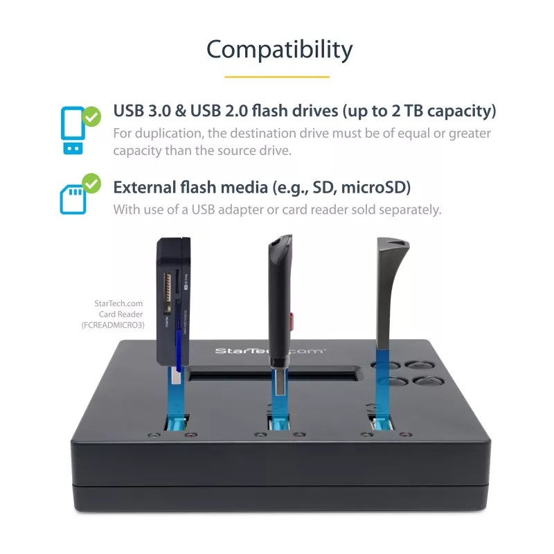 StarTech.com Eraldiseisev 1 kuni 2 USB-mälupulga duplikaator ja kustutaja, mitme USB-mälupulga kopeerija, süsteemi- ja faili- ning kogu ketta kopeerimine kiirusel 1,5 GB/min, ühe- ja 3-käiguline kustutamine, LCD Ekraan - TAA