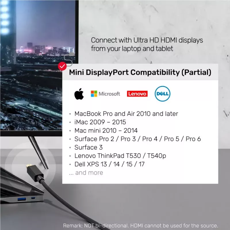 Video kaabli adapter Unitek Mini DisplayPort HDMI-le 2 m, HDMI 1.4, 4K@30Hz, HDCP 2.0, kullatud kontaktid, must