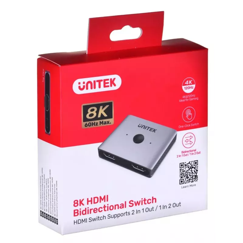 HDMI-lüliti Unitek V1163A 2x1 8K 60Hz — 2 sisendit 1 väljundisse