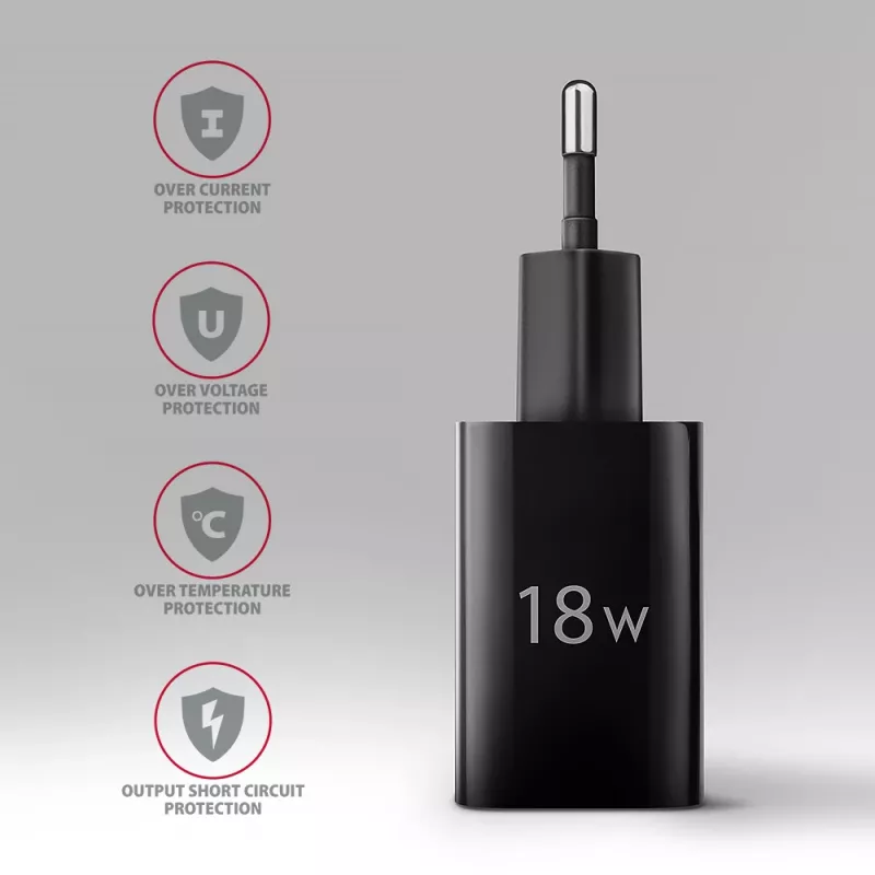 Axagon ACU-QC18 QC 3.0 1× OUTPUT seinalaadur 18W, sisetingimustesse, vahelduvvool, must