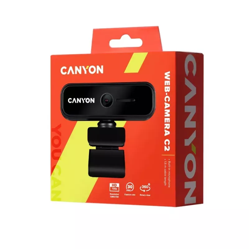 Veebikaamera Canyon C2 1 MP 1280 x 720 pikslit USB 2.0 Must
