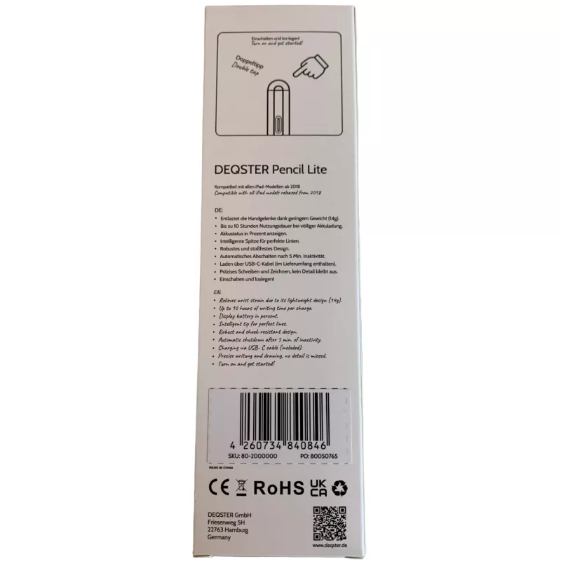 DEQSTER Pencil Lite, Tablet, Apple, Valge, iPads, Aluminium, Polyoxymethylene (POM), Built-in