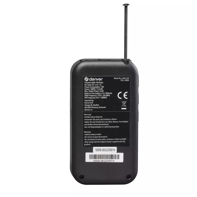 Isiklik raadio Denver DAH-126 analoog- ja digitaalvastuvõtuga DAB+ FM 10W