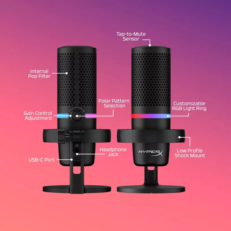 HyperX DuoCast - USB-mikrofon (must) - RGB-valgustus