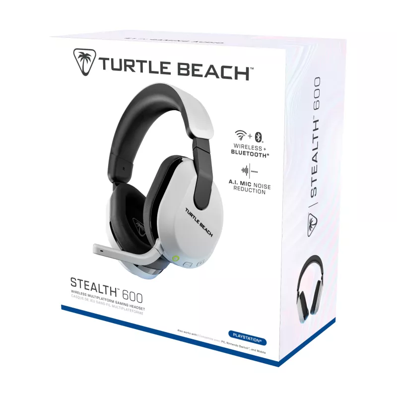 Turtle Beach Stealth 600 Valge PlayStationi juhtmevabad mängukõrvaklapid, aku kestus kuni 80 tundi, 50 mm kõlarid ja Bluetooth PS5, PS4, arvuti ja mobiilseadmete jaoks