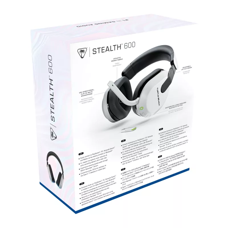 Turtle Beach Stealth 600 Valge PlayStationi juhtmevabad mängukõrvaklapid, aku kestus kuni 80 tundi, 50 mm kõlarid ja Bluetooth PS5, PS4, arvuti ja mobiilseadmete jaoks
