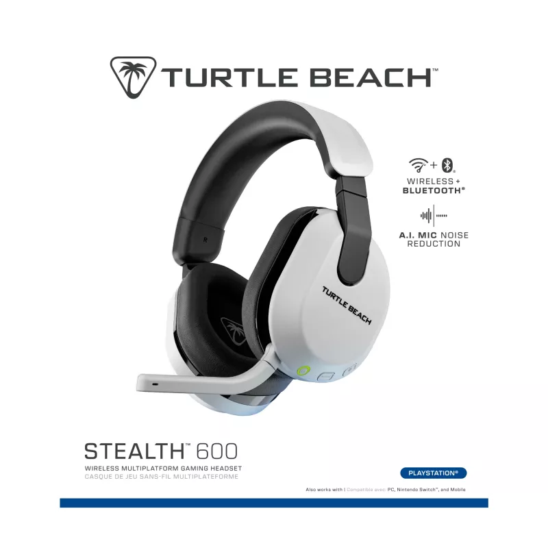 Turtle Beach Stealth 600 Valge PlayStationi juhtmevabad mängukõrvaklapid, aku kestus kuni 80 tundi, 50 mm kõlarid ja Bluetooth PS5, PS4, arvuti ja mobiilseadmete jaoks