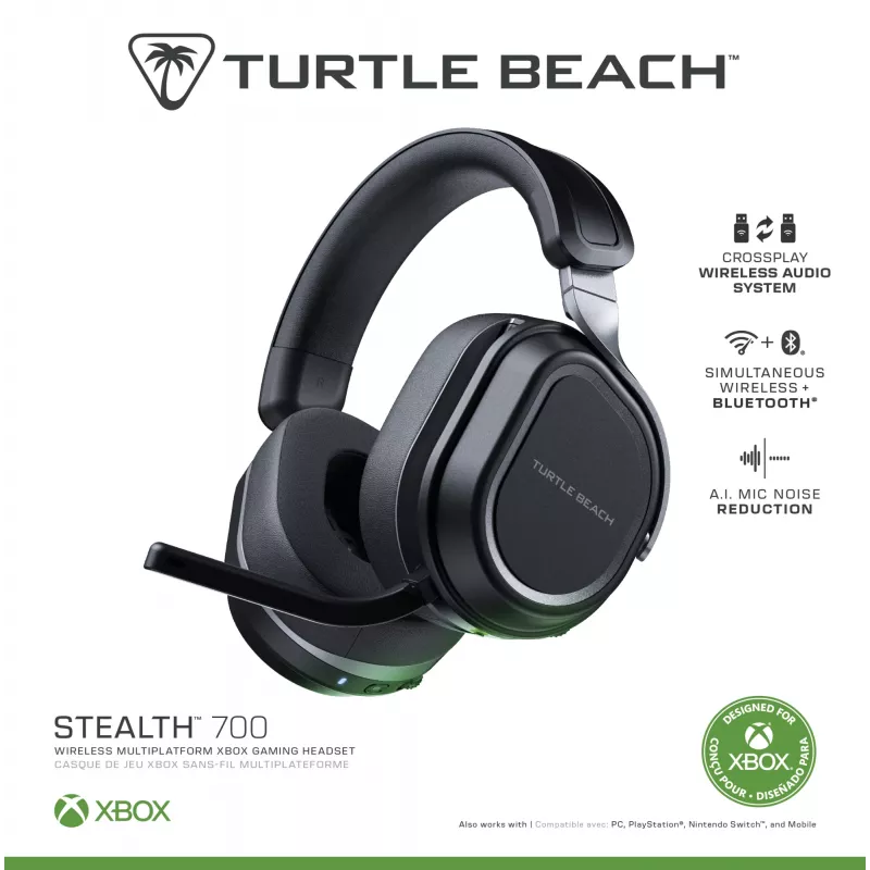 Turtle Beach Stealth 700 must Xboxi juhtmevaba mängupeakomplekt koos 80-tunnise aku, Bluetoothi, kahe saatja ja 60 mm kõlaritega Xbox Series X|S, Xbox One, PC ja mobiilseadmete jaoks