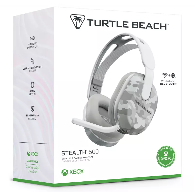 Turtle Beach Stealth 500 Arctic Camo Xboxi juhtmeta mängupeakomplekt kuni 40-tunnise aku kestusega Xbox Series X/S, Xbox One jaoks ja töötab Bluetoothi kaudu, arvuti ja mobiiliga