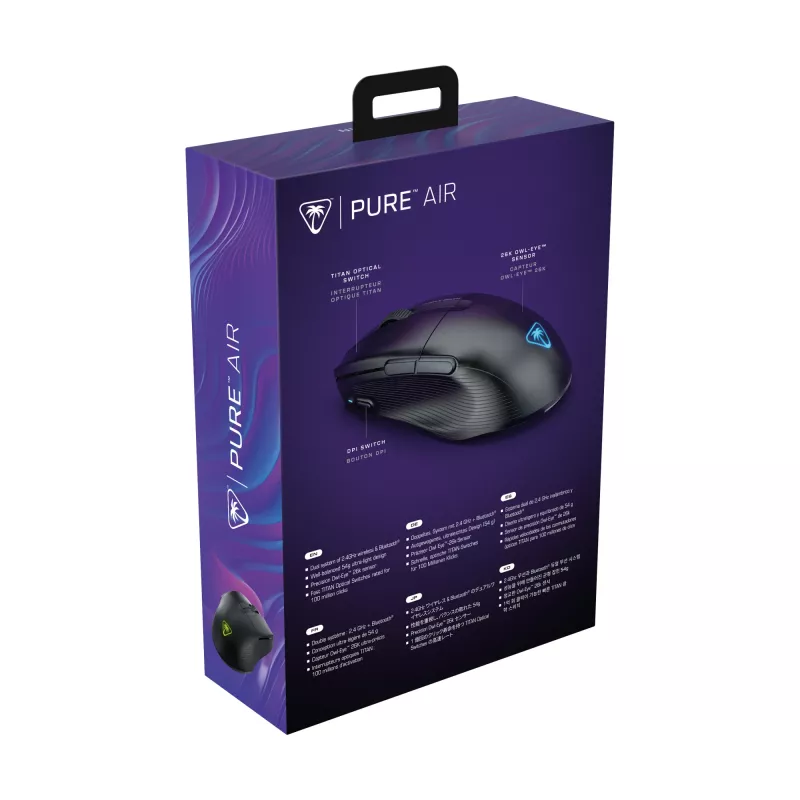 Turtle Beach Pure Air Must – ülikerge juhtmevaba ergonoomiline RGB-mänguhiir, 26K DPI optiline sensor, 125h aku, RGB-valgustus