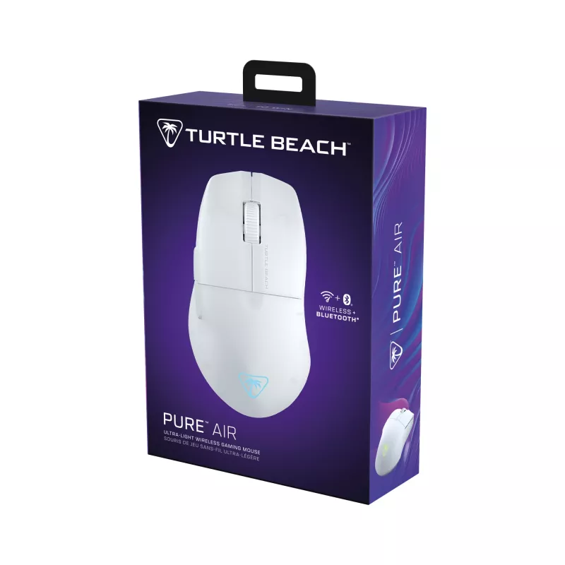 Turtle Beach Pure Air Valge – ülikerge juhtmevaba ergonoomiline RGB-mänguhiir, 26K DPI optiline andur, 125 h aku, RGB-valgustus