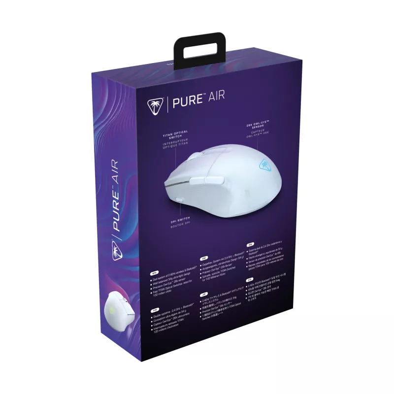 Turtle Beach Pure Air Valge – ülikerge juhtmevaba ergonoomiline RGB-mänguhiir, 26K DPI optiline andur, 125 h aku, RGB-valgustus