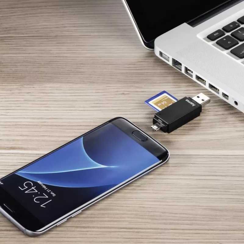 Hama Basic USB 2.0 OTG kaardilugeja, SD/microSD, must