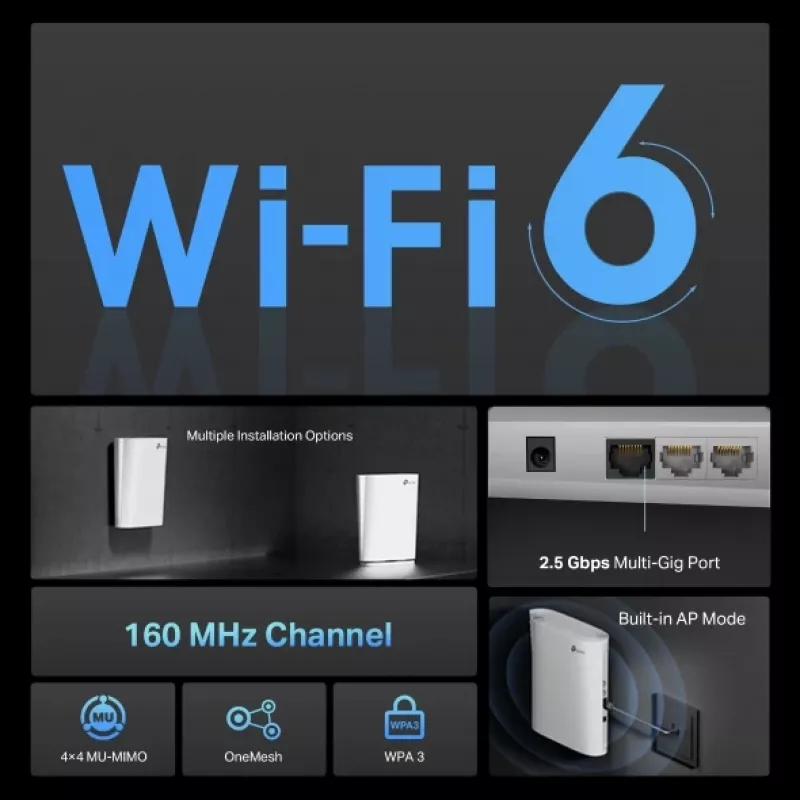 TP-Link AX6000 Mesh Wi-Fi 6 Valge 1000, 2500 Mbit/s