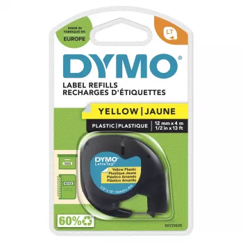 DYMO kaubamärgiga LetraTag kilesildid | 12 mm x 4 m rull | Must trükk kollasel | Mitmeotstarbelised isekleepuvad sildid LetraTag sildivalmistajatele