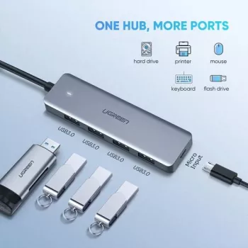 Ugreen 70336 liidese jaotur USB 3.2 Gen 1 (3.1 Gen 1) USB-C 5000 Mbit/s