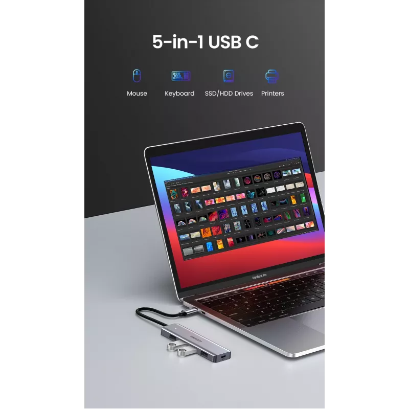 Ugreen 70336 liidese jaotur USB 3.2 Gen 1 (3.1 Gen 1) USB-C 5000 Mbit/s