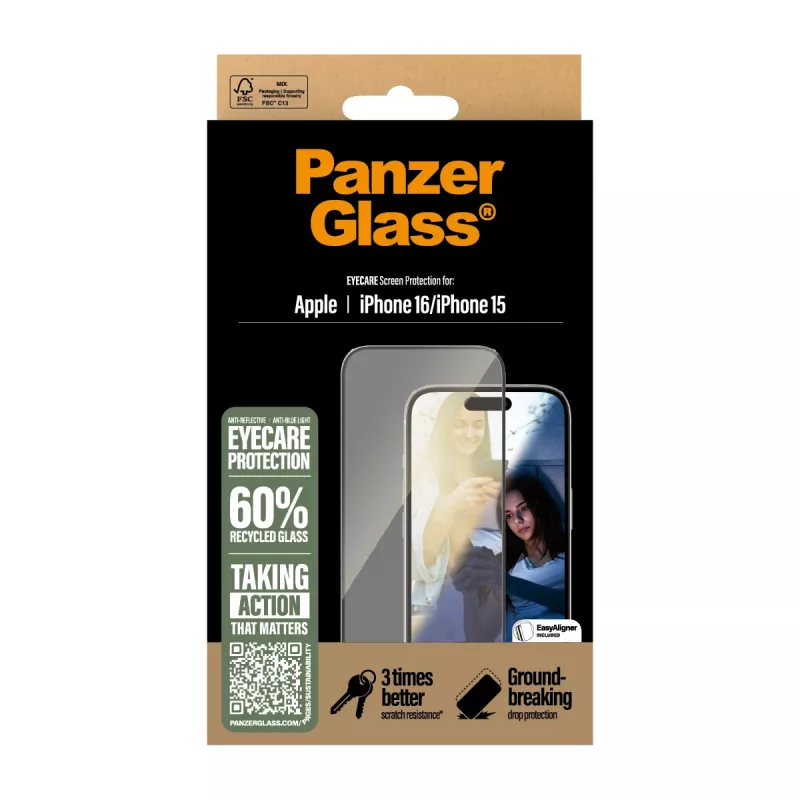 EyeCare ekraanikaitse PanzerGlass iPhone '24 6.1 tolli | Ultra-Wide Fit