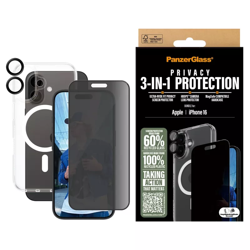 PanzerGlass 3-in-1 privaatsuskaitsekomplekt iPhone '24 6.1