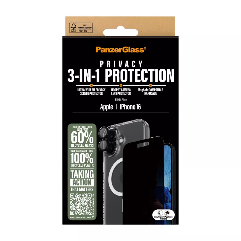 PanzerGlass 3-in-1 privaatsuskaitsekomplekt iPhone '24 6.1
