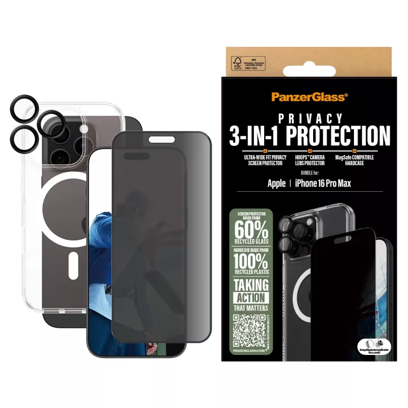 PanzerGlass ® 3-in-1 privaatsuskaitsekomplekt iPhone 16 Pro Max