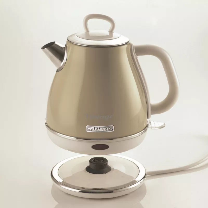 Ariete 2868 Vintage 1 L disainiga elektriline veekeetja roostevabast terasest tõmmistele, teele ja taimsetele jookidele, automaatne väljalülitussüsteem, ergonoomiline käepide, 1 liiter, 1600 W, helebeež