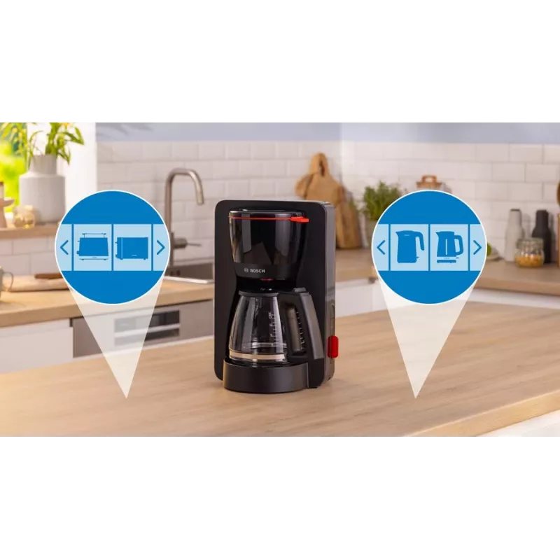 Drip coffee maker Bosch TKA3M133, 1.4 L water tank, 15-cup capacity, Must