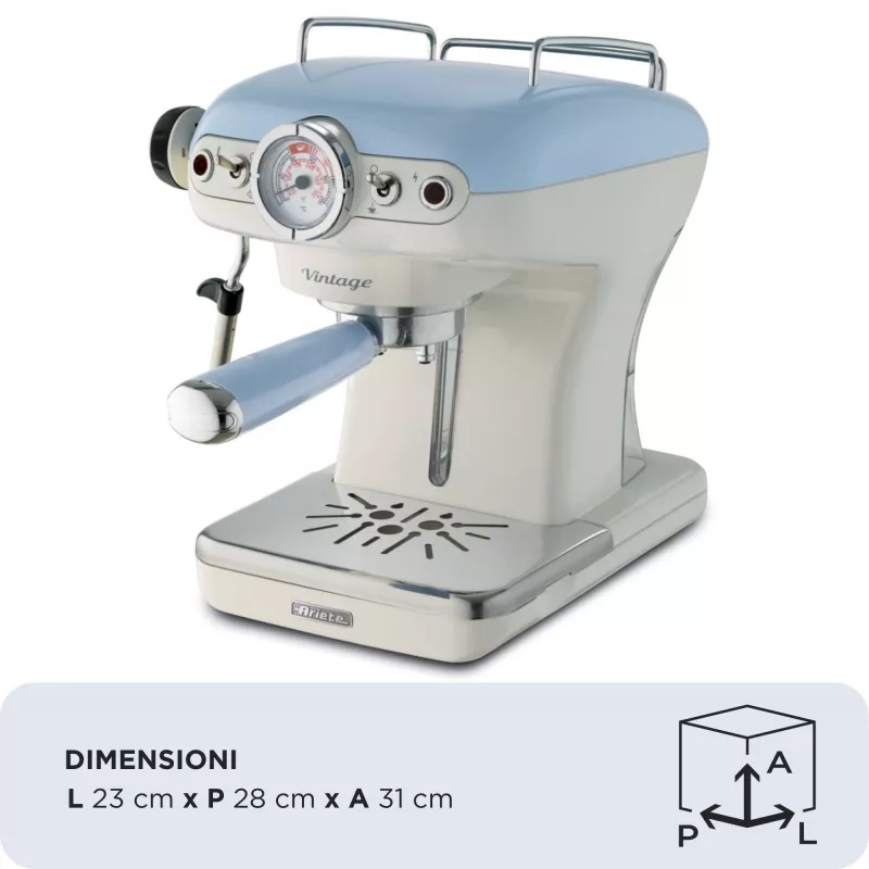 Ariete 1389 Vintage Espressomasin - Espressomasin jahvatatud kohvi või ESE-padade jaoks, pastellsinises värvitoonis