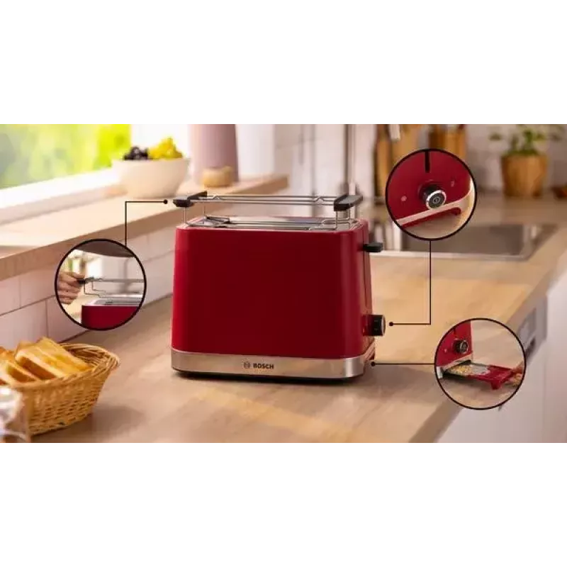Röster Bosch TAT4M224 2 viilu 950 W punane roostevaba teras