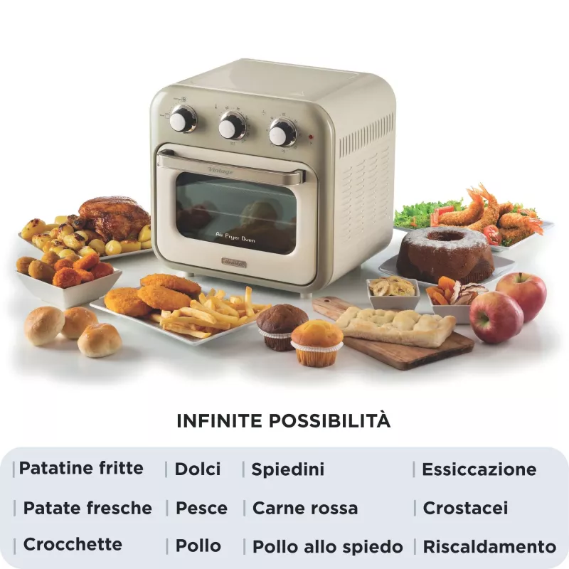 Ariete 4632 õhufritüür ja ahi Vintage, 1400W, 2in1, mahutavus 16L, tarvikud kaasas, taimer 60 minutit, topeltklaas, beež