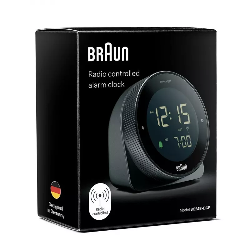 Äratuskell BRAUN BC 24 B DCF must — raadio teel juhitav äratuskell digitaalse ekraaniga