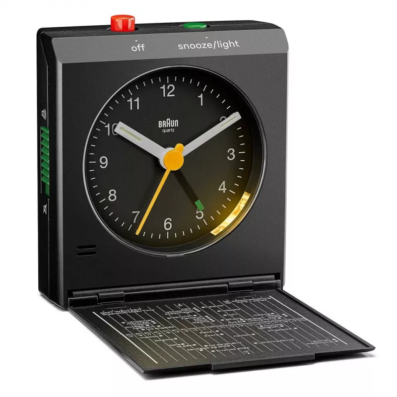 Äratuskell BRAUN BC 05 B Quartz Foldable Must — kompaktne reisikell kvartsmehhanismiga