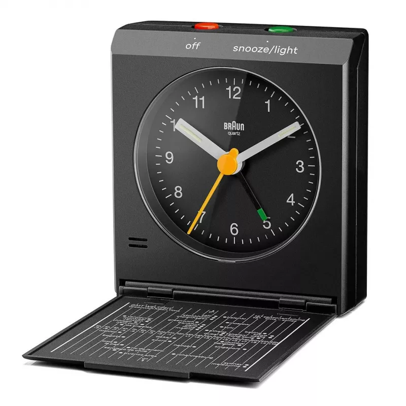 Äratuskell BRAUN BC 05 B Quartz Foldable Must — kompaktne reisikell kvartsmehhanismiga