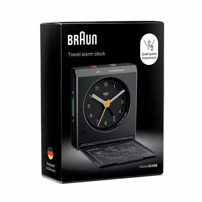 Äratuskell BRAUN BC 05 B Quartz Foldable Must — kompaktne reisikell kvartsmehhanismiga