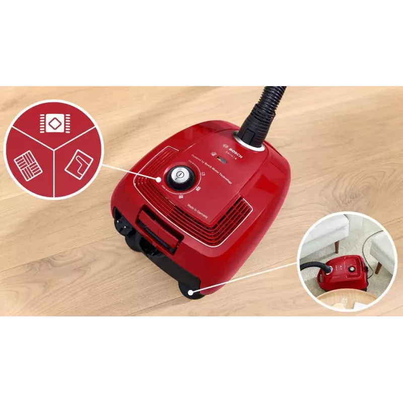 TrummeltoImuimeja Bosch Serie 4 BGD38RD1H, 600 W, 4 L tolmukott, kuivpuhastus, punane