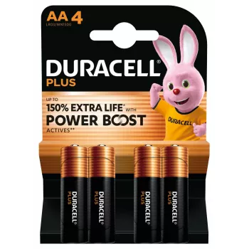 Duracell Plus AA leelispatareid, ühekordsed, 1,5 V, 4 tk, 50 mm