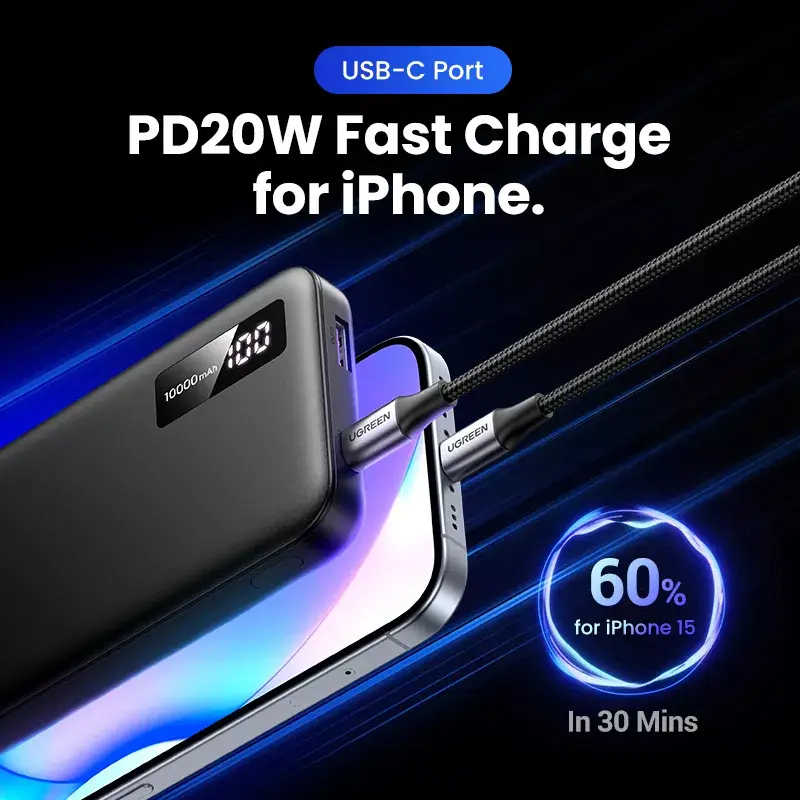 Ugreen 25742 akupank Liitium-ioon (Li-Ion) 10000 mAh Must