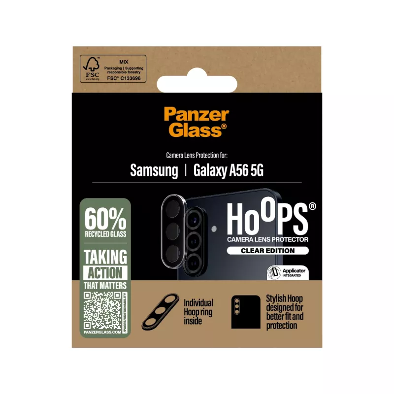 PanzerGlass Hoops läbipaistev kaamera objektiivi kaitse Samsung Galaxy A56 5G-le, kriimustus- ja löögikindel