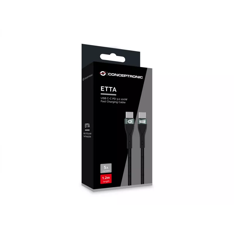Conceptronic ETTA01B12 USB-C-C PD 3.0 100W kiirlaadimiskaabel 1,2 m, 20 V 5 A, 480 Mbit/s, E-Mark