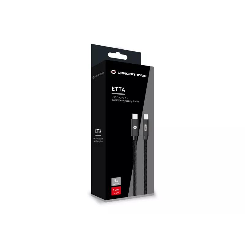 Conceptronic ETTA03B12 USB C-C PD 3.1 240W kiirlaadimiskaabel 1,2 m, 48 V 5 A, 480 Mbit/s, E-Mark